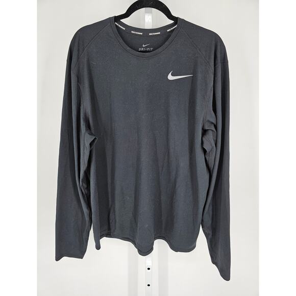 Nike Dri Fit Mens Sz XXL Long Sleeve Running T Shirt Black Crew Neck - Picture 1 of 4